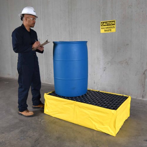 1340_1345_Flexible Spill Pallet_2 Drum_Man with Clipboard_1