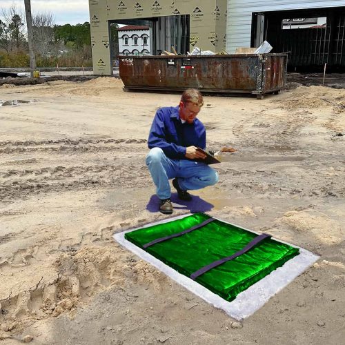 9272-9278_Grate Guard GREEN_Man Kneeling with Clipboard v2 - Construction Site copy