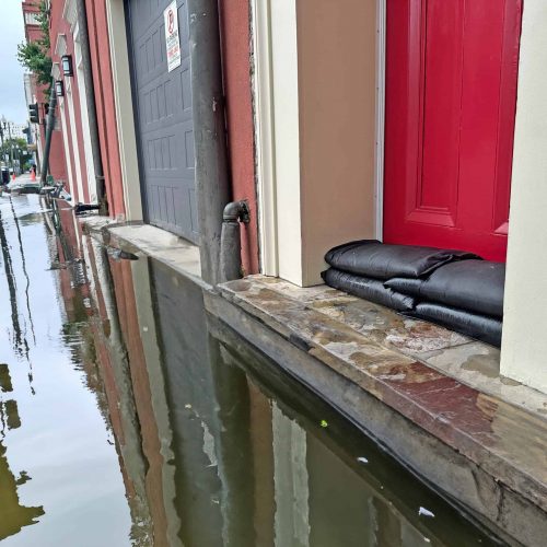 Flood Stoppers in front of red door - New Orleans